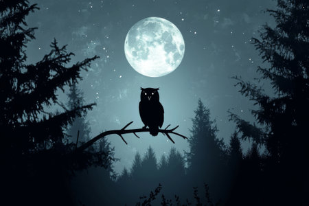 Elegant Owl Silhouette on a Perchの素材