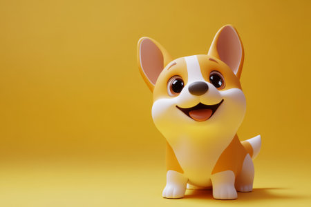 Adorable Cartoon Corgi on Yellow Backgroundの素材