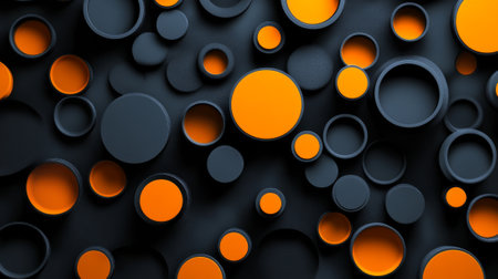 Pattern of Black and Orange Circular Shapes with Depth and Dimensionの素材