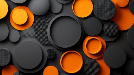 Pattern of Black and Orange Circular Shapes with Depth and Dimensionの素材