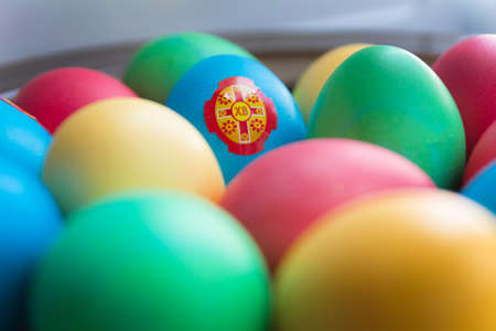 Eggs for Easter of different colorsの写真素材