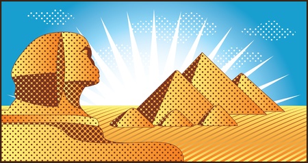 landscape with Egyptian pyramids at   Giza and the Sphinx illustration in original styleのイラスト素材