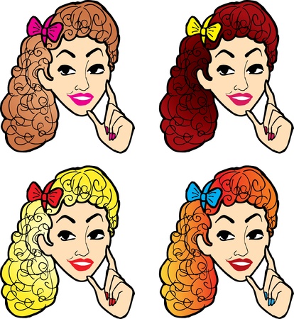 hand drawn portrait set of pretty girlのイラスト素材