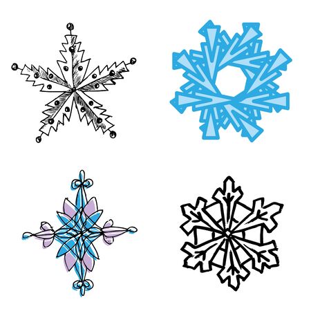 snowflake hand-drawn icons set のイラスト素材