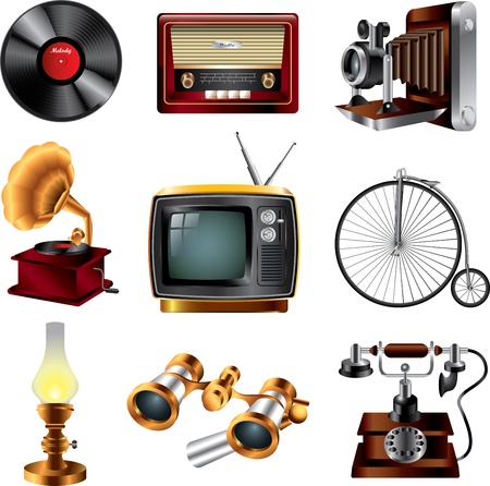retro objects icons detailed vector setのイラスト素材