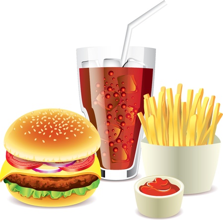 hamburger, cola and french fries photo-realistic vectorのイラスト素材