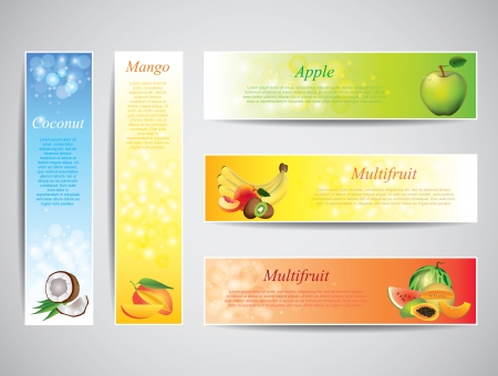 Colorful fruits on bright banners, vector setのイラスト素材