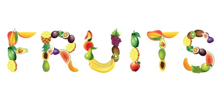 Fruits word from ripe fruits, vector illustrationのイラスト素材