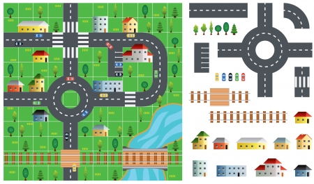 City map toolkit with road, buildings and trees vector illustrationのイラスト素材