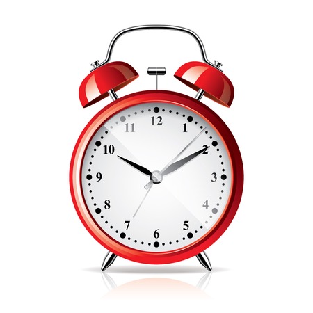 Red alarm clock isolated on white photo-realistic vector illustrationのイラスト素材