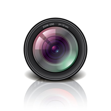 Camera lens icon isolated on white photo-realistic vector illustrationのイラスト素材