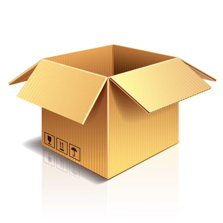 Opened cardboard box isolated on white photo-realistic vector illustrationのイラスト素材