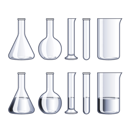 Empty glass flasks and with water isolated on white vector illustrationのイラスト素材