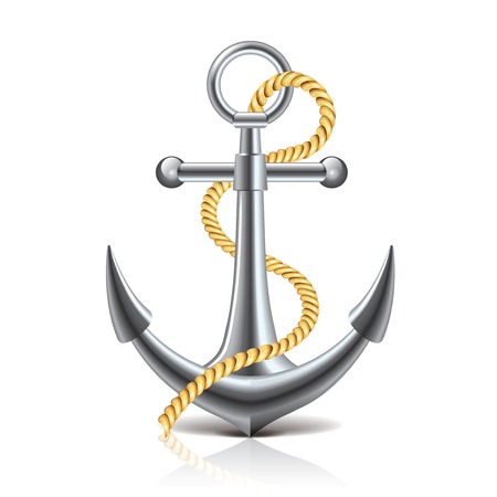 Anchor and rope isolated on white photo-realistic vector illustrationのイラスト素材