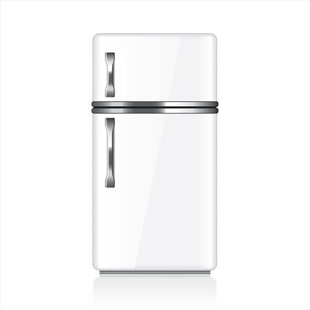 White fridge isolated on white photo-realistic vector illustrationのイラスト素材