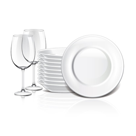 White crockery isolated on white photo-realistic vector illustrationのイラスト素材