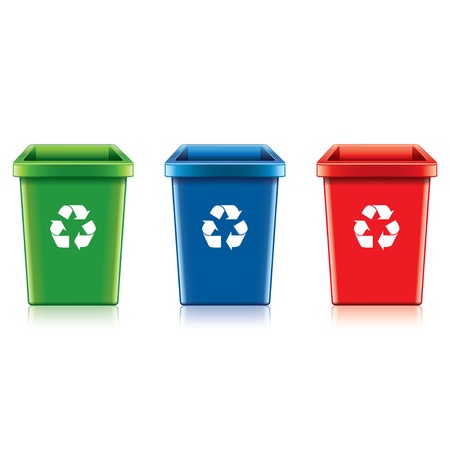 Plastic recycle bin set isolated on white photo-realistic vector illustrationのイラスト素材