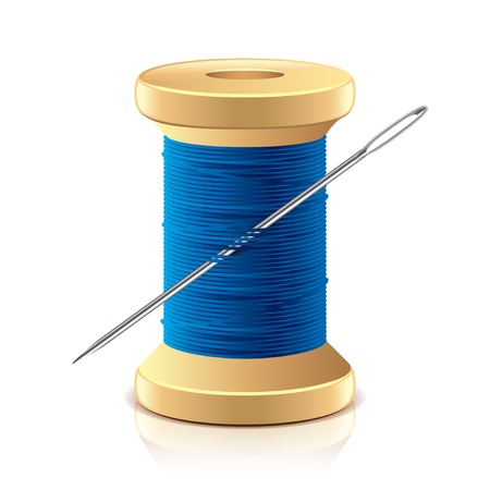 Needle and thread spool isolated on white photo-realistic illustrationのイラスト素材