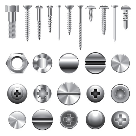 Screws, nuts and rivets icons detailed vector setのイラスト素材