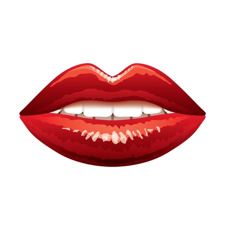 Beautiful red lips isolated on white photo-realistic vector illustrationのイラスト素材
