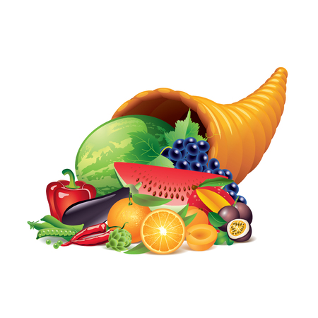 Cornucopia isolated on white photo-realistic vector illustrationのイラスト素材