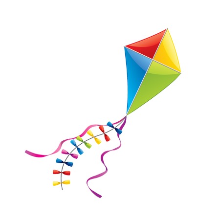 Flying kite isolated on white photo-realistic vector illustrationのイラスト素材