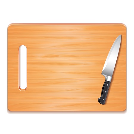Cutting board and knife isolated on white photo-realistic vector illustrationのイラスト素材