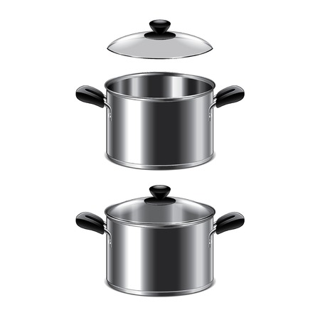 Steel pot isolated on white photo-realistic vector illustrationのイラスト素材