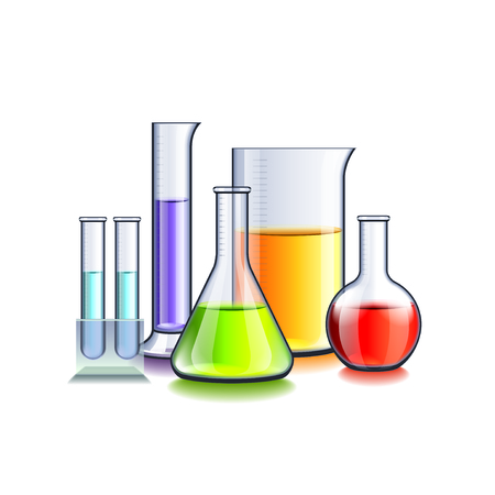 Laboratory glassware isolated on white photo-realistic vector illustrationのイラスト素材