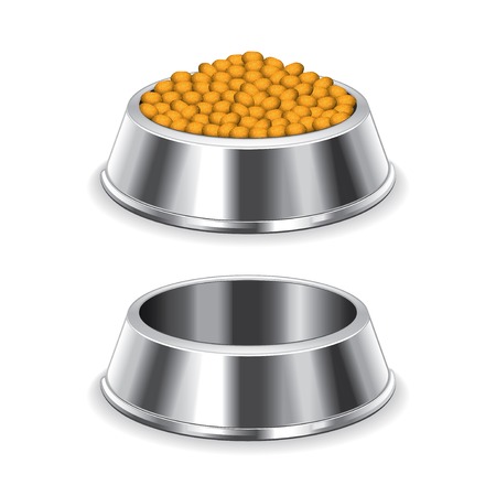 Metal dog bowl isolated on white photo-realistic vector illustrationのイラスト素材