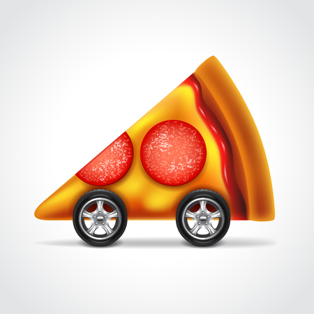 Pizza delivery concept photo realistic vector illustrationのイラスト素材