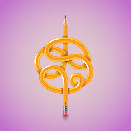 Tangled pencil on purple, photo realistic vector backgroundのイラスト素材
