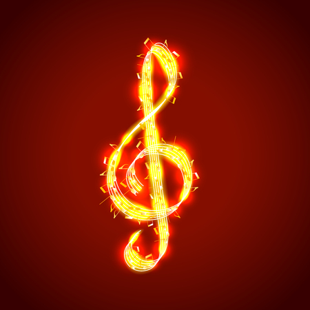 Treble clef of notes, musical photo realistic vector backgroundのイラスト素材