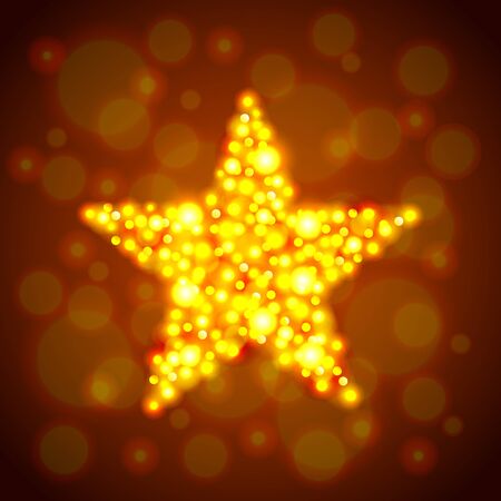 Glowing star from golden bokeh photo realistic vector backgroundのイラスト素材