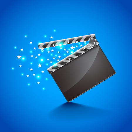 Movie clapper board on blue background photo realistic vectorのイラスト素材