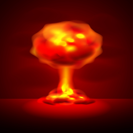 Nuclear explosion on dark photo realistic vector backgroundのイラスト素材