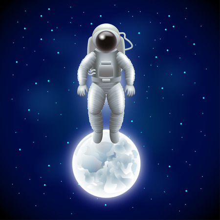 Astronaut and moon in space photo realistic vector backgroundのイラスト素材