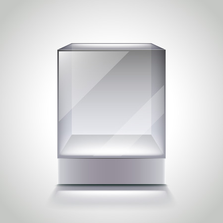 Empty glass cube showcase for exhibition photo realistic vectorのイラスト素材