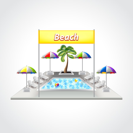 Beach with swimming pool isolated detailed vector illustrationのイラスト素材