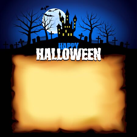 Spooky castle behind sheet of paper Halloween background のイラスト素材