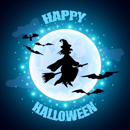 Flying witch on moon background Halloween concept のイラスト素材