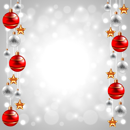 Christmas balls on white winter background realistic vectorのイラスト素材