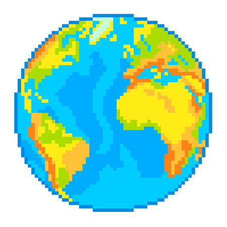 Pixel Earth globe high detailed isolated vectorのイラスト素材
