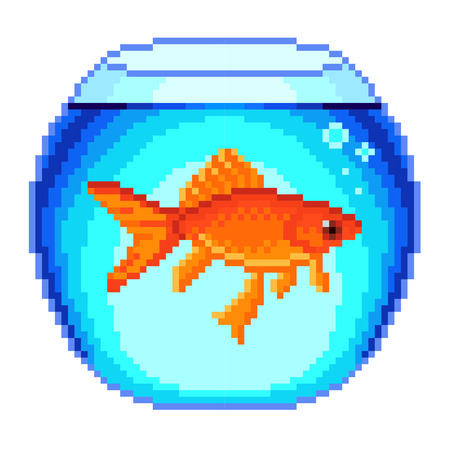 Pixel goldfish in fishbowl detailed isolated vectorのイラスト素材