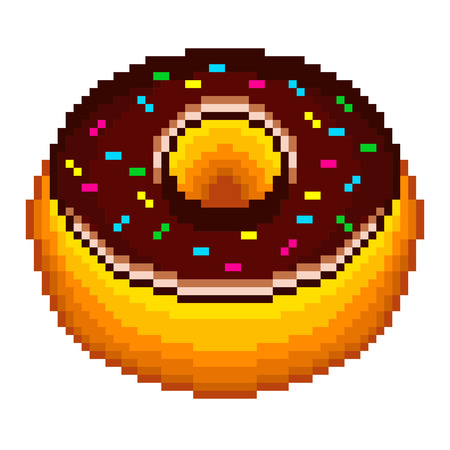 Pixel chocolate donut high detailed isolated vectorのイラスト素材