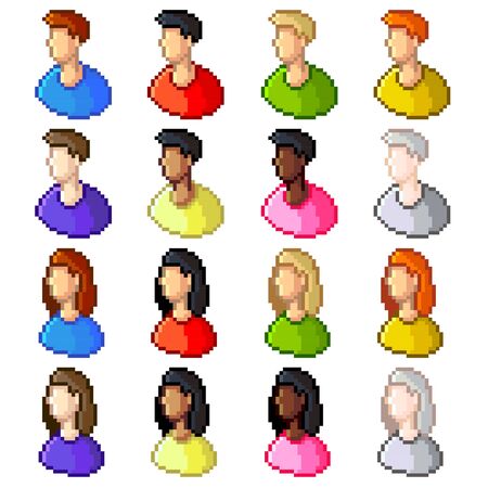 Pixel user icons high detailed vector setのイラスト素材