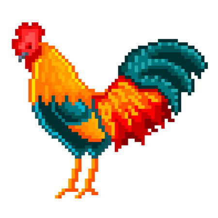 Pixel colorful rooster high detailed isolated vectorのイラスト素材