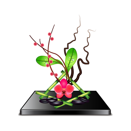 Ikebana isolated on white photo-realistic vector illustrationのイラスト素材