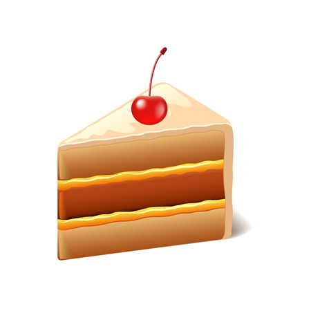 Cake with cherry isolated on white photo-realistic vector illustrationのイラスト素材