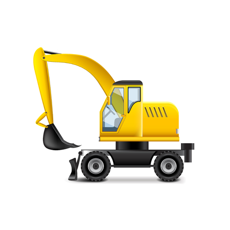 Excavator isolated on white photo-realistic vector illustrationのイラスト素材